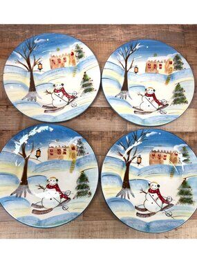 StoneLite Snowman Winter Scene Plates Set Of 4